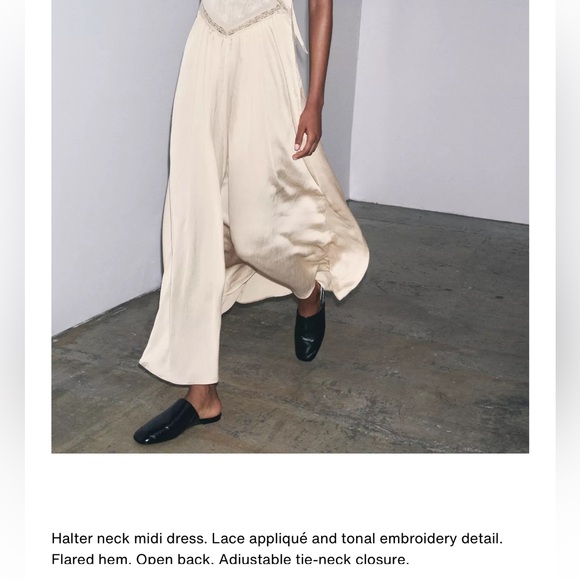 Zara NWT flowy halter neck open back flowy satin maxi dress embroidered lace - Picture 2 of 9